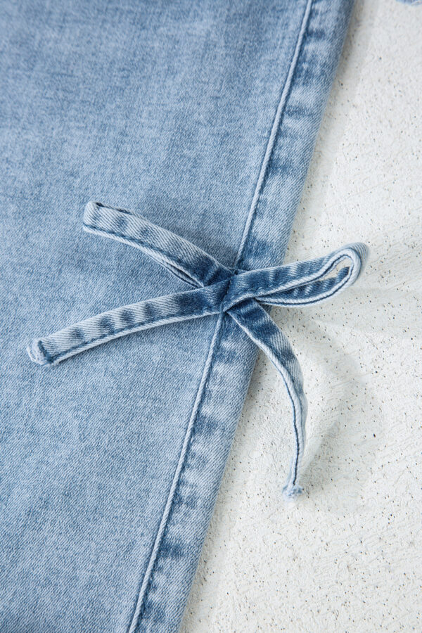 Beau Blue Bow Knot Side Detail Straight Leg Loose Jeans