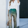 Green Black&Gold Gradient Sequined Pants