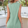 Smoke Green Tie V Neck Pintuck Sleeveless Loose Romper