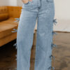 Beau Blue Bow Knot Side Detail Straight Leg Loose Jeans