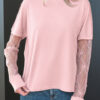 Light Pink Solid Color Bow Textured Patchwork Long Sleeve Tee