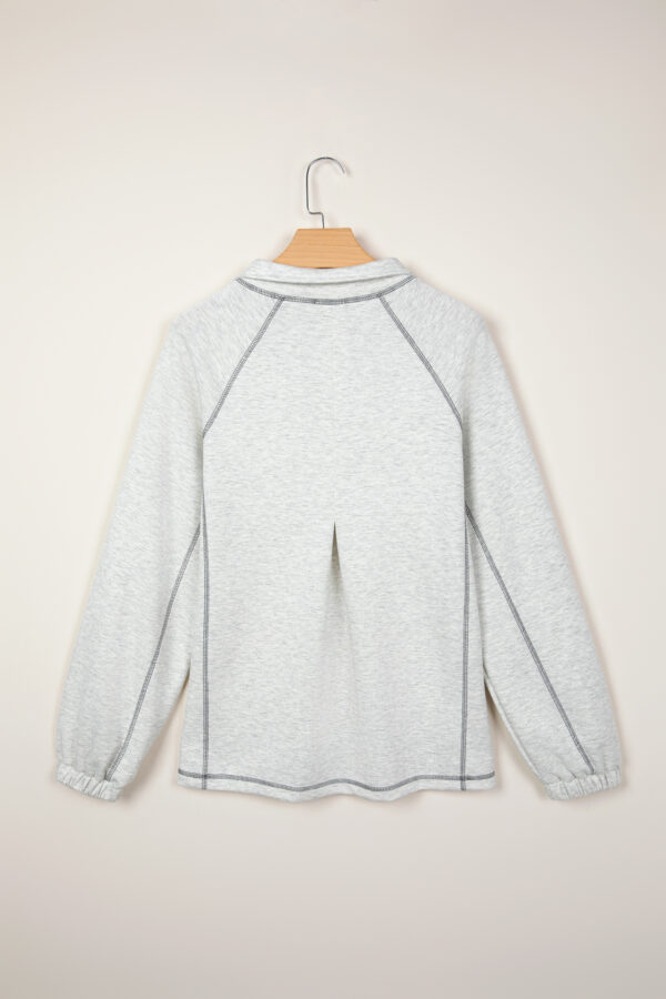 Light Grey Half Zip Stand Neck Seam Detail Long Sleeve Top