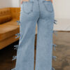 Beau Blue Bow Knot Side Detail Straight Leg Loose Jeans