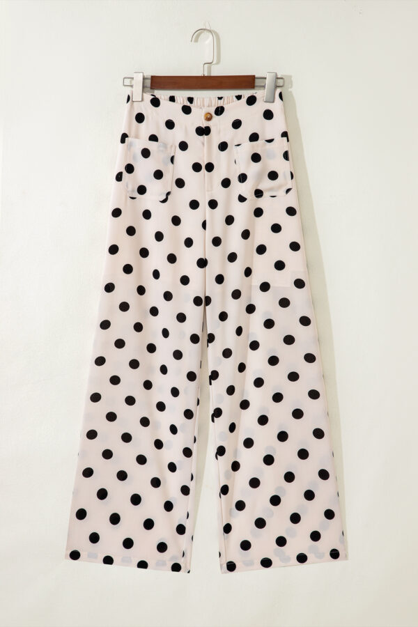 White Polka Dot Print Patched Pocket Loose Pants