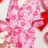 Pink Sweet Heart Cake Print Contrast Ruffle Trim Valentines 2pcs Pajama Set