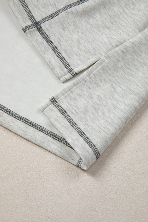 Light Grey Half Zip Stand Neck Seam Detail Long Sleeve Top