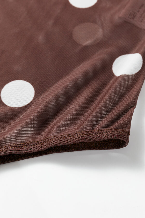 Black Vintage Polka Dot Print Mesh Long Sleeve Bodysuit