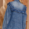 Dusk Blue Vintage Wash Denim Ruffle Detail Button Down Shirt