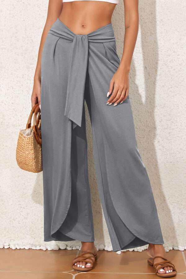 Medium Grey Knotted Drop Waist Split Leg Relaxed Pants