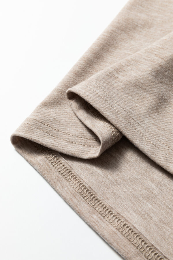 Smoke Gray Solid Color Lace Patched Detail Round Neck Tee