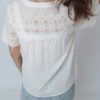 White Flower Eyelet Embroidered Patchwork Sheer Short Sleeve Shirt