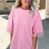 Pink Eyelash Floral Lace Patchwork Half Sleeve Oversize Tee