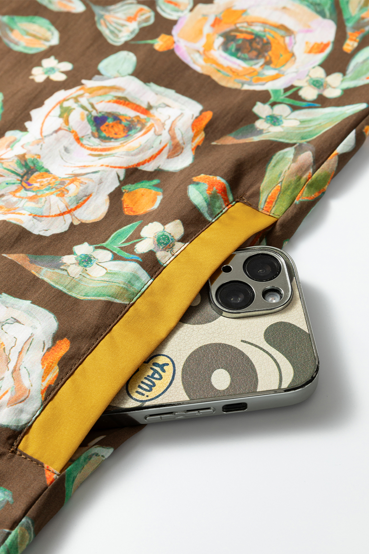 Brown Floral Print Contrast Trim V Neck Pocketed Long Sleeve Mini Dress - Image 9