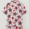 White Leopard Star Ribbon Bow Print Contrast Trim Short Pajama Set
