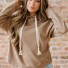 Parchment Thermal Textured Leopard Drawstring Baggy Hoodie