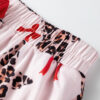 White Leopard Star Ribbon Bow Print Contrast Trim Short Pajama Set