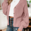 Light Pink Mixed Texture Knit Button V Neck Sweater Cardigan
