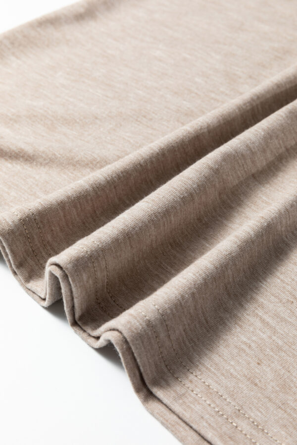 Smoke Gray Solid Color Lace Patched Detail Round Neck Tee