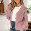 Light Pink Mixed Texture Knit Button V Neck Sweater Cardigan