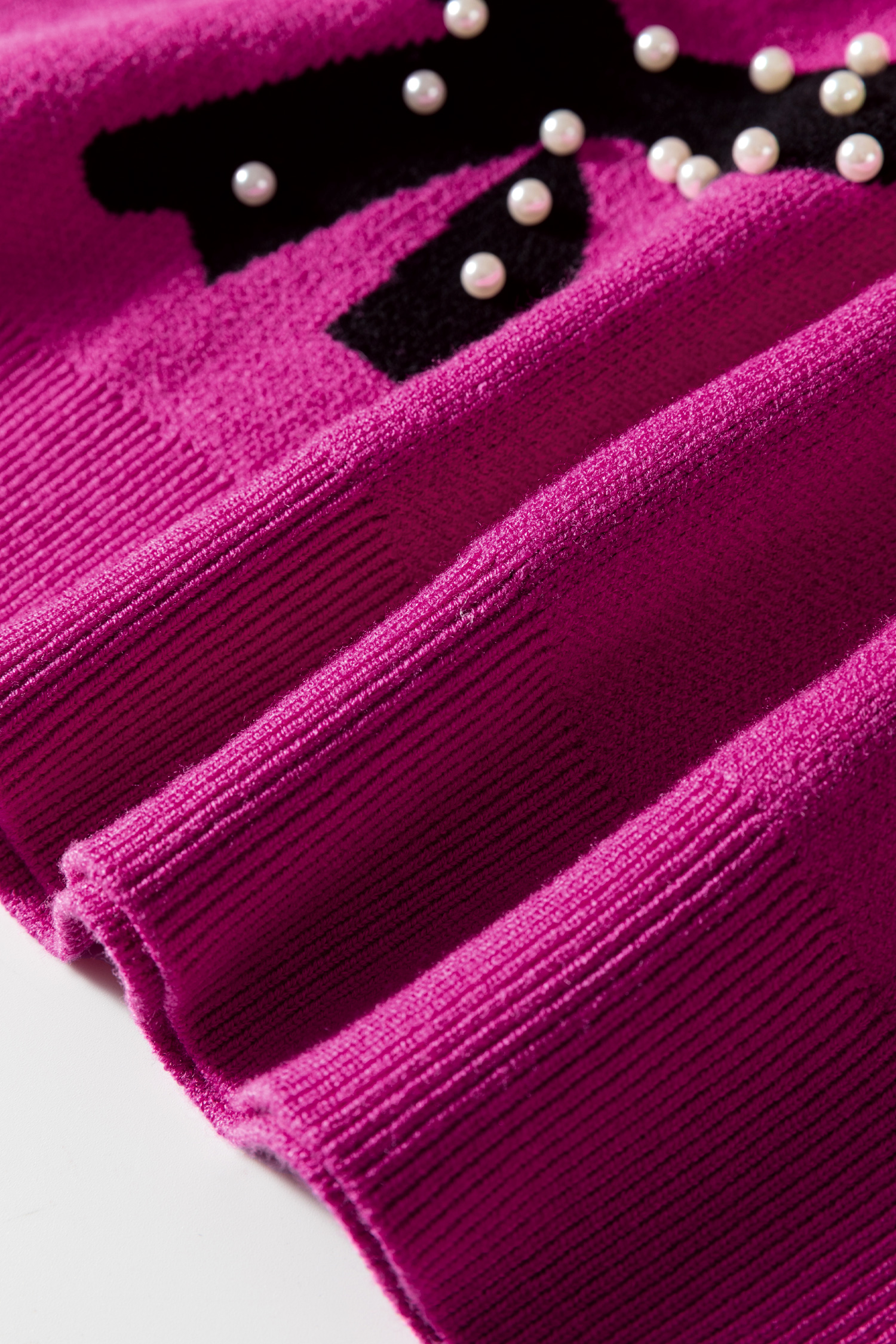 Smoke Gray Pearl Embellished Bow Pattern Loose Sweater - Image 13