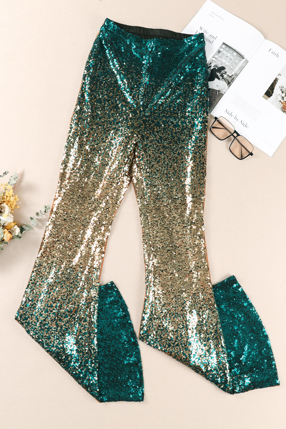 Green Black&Gold Gradient Sequined Pants - Image 8