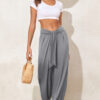 Medium Grey Knotted Drop Waist Split Leg Relaxed Pants