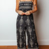 Black Spaghetti Straps Elastic Waist Loose Ethnic Print Jumpsuit