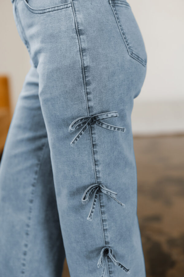 Beau Blue Bow Knot Side Detail Straight Leg Loose Jeans