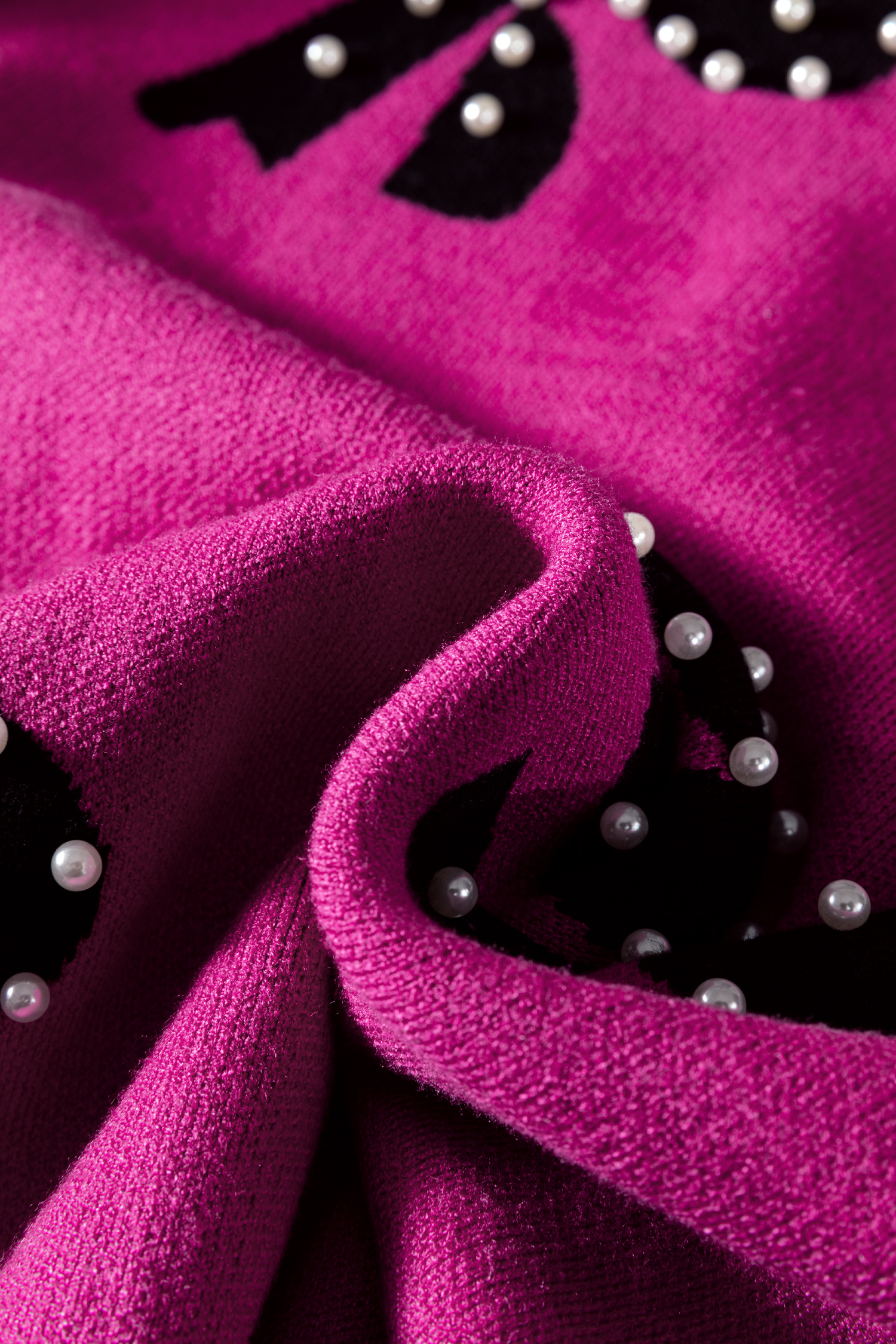 Smoke Gray Pearl Embellished Bow Pattern Loose Sweater - Image 12