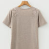 Smoke Gray Solid Color Lace Patched Detail Round Neck Tee