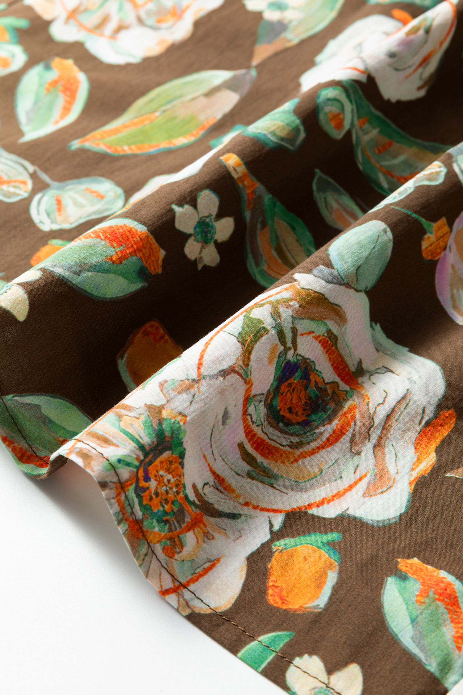 Brown Floral Print Contrast Trim V Neck Pocketed Long Sleeve Mini Dress - Image 11