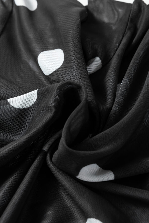 Black Vintage Polka Dot Print Mesh Long Sleeve Bodysuit