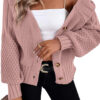 Light Pink Mixed Texture Knit Button V Neck Sweater Cardigan