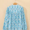Sky Blue Paisley Print Puff Sleeve Loose Shirt