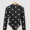 Black Vintage Polka Dot Print Mesh Long Sleeve Bodysuit