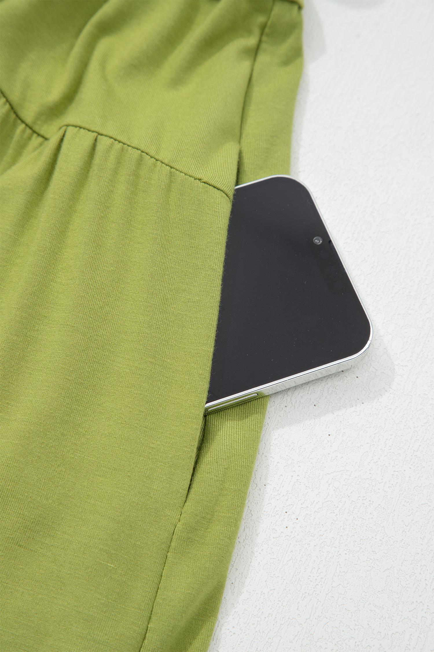 Fern Green Solid V Neck Cap Sleeve Tunic Elastic Waist Versatile Maxi Dress - Image 8