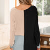 Black Color Block Knit V Neck Loose Sweater