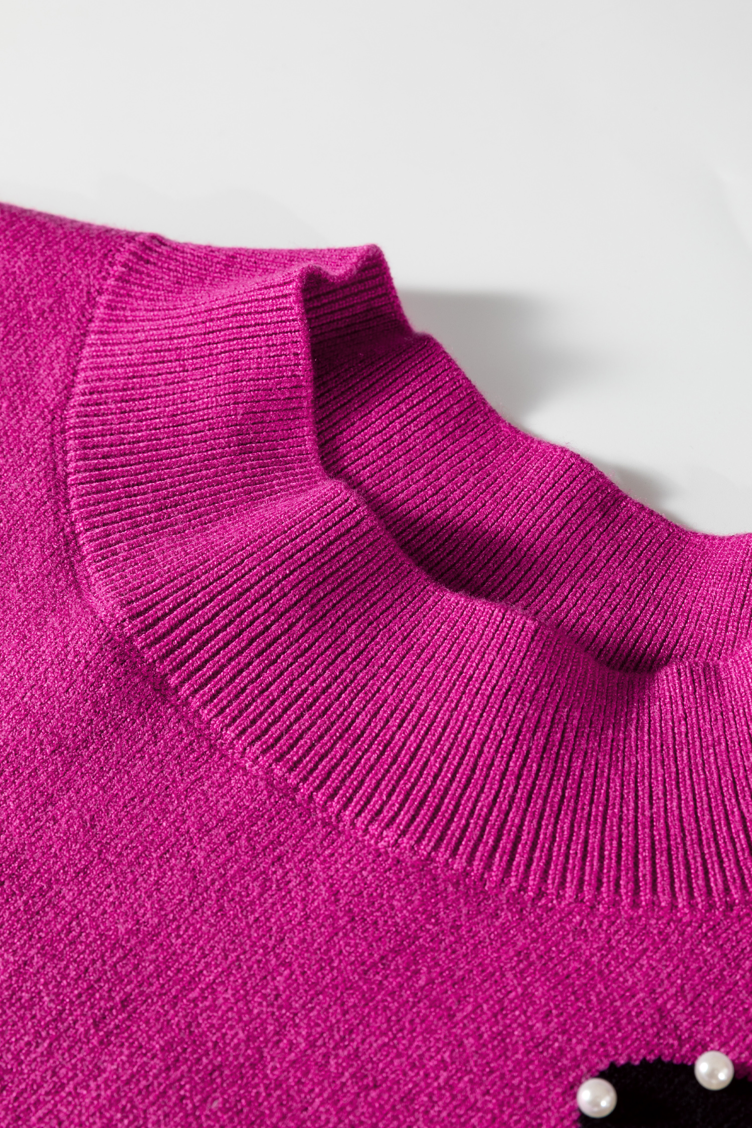 Smoke Gray Pearl Embellished Bow Pattern Loose Sweater - Image 11