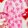 Pink Sweet Heart Cake Print Contrast Ruffle Trim Valentines 2pcs Pajama Set