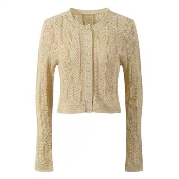 French Elegant Ribbed Gold Hollow Pattern Refined Commute Top + Skirt Set for Women