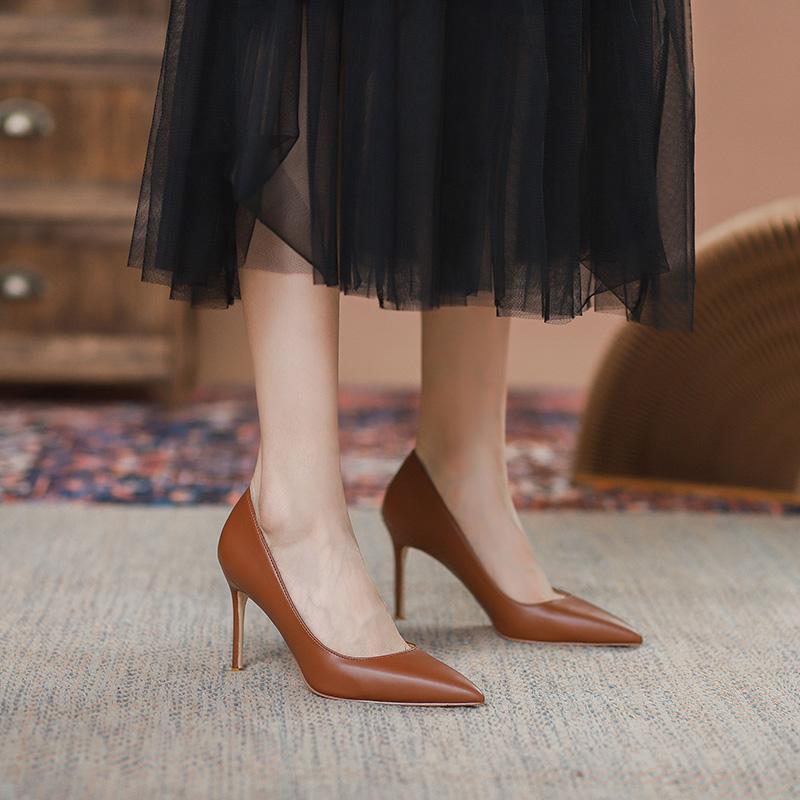 luxury khaki brown pointed toe stiletto heels for women