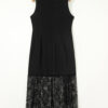Black Solid Color Sleeveless Sheer Floral Lace Patchwork Long Dress