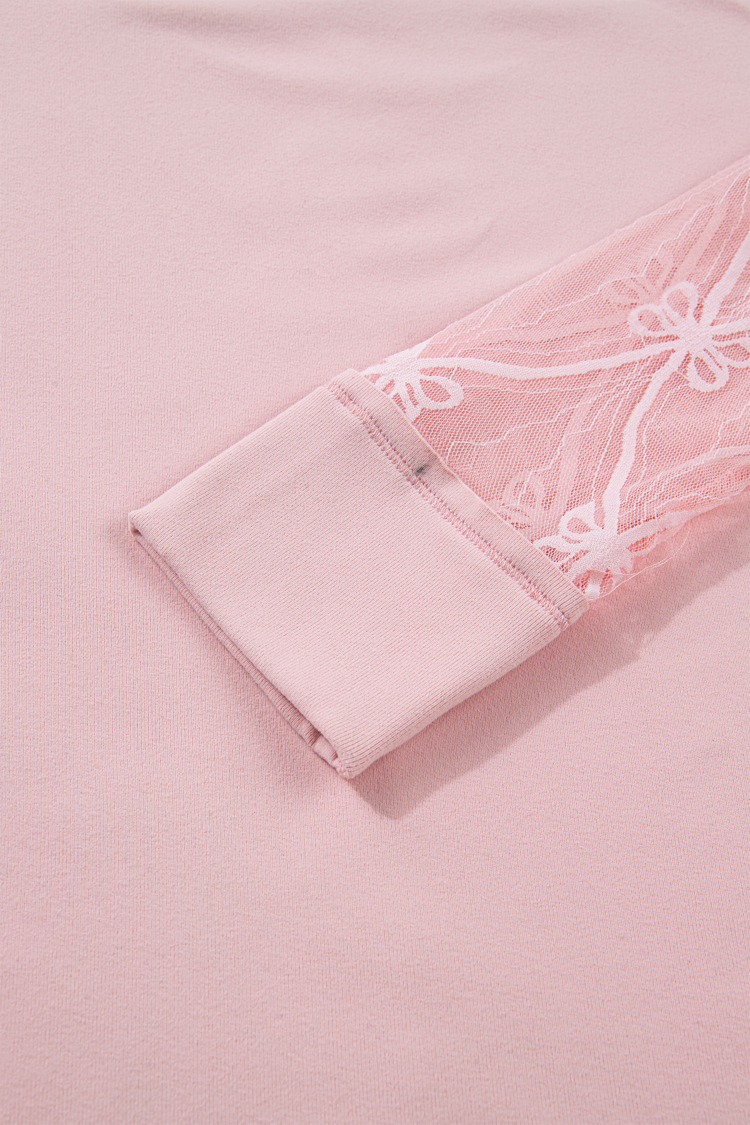 Light Pink Solid Color Bow Textured Patchwork Long Sleeve Tee - Image 11