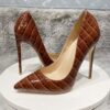 statement party heels in coffee brown crocodile design