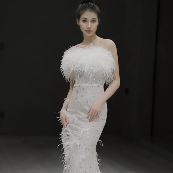 feather sleeveless party dress for women