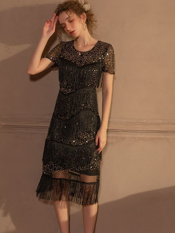 Sequined Tassel Gatsby Dinner Party Dress – Sexy Nightclub Style