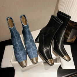 Chunky High Heels Platform Black Blue Ankle Boots