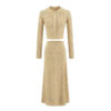 French Elegant Ribbed Gold Hollow Pattern Refined Commute Top + Skirt Set for Women