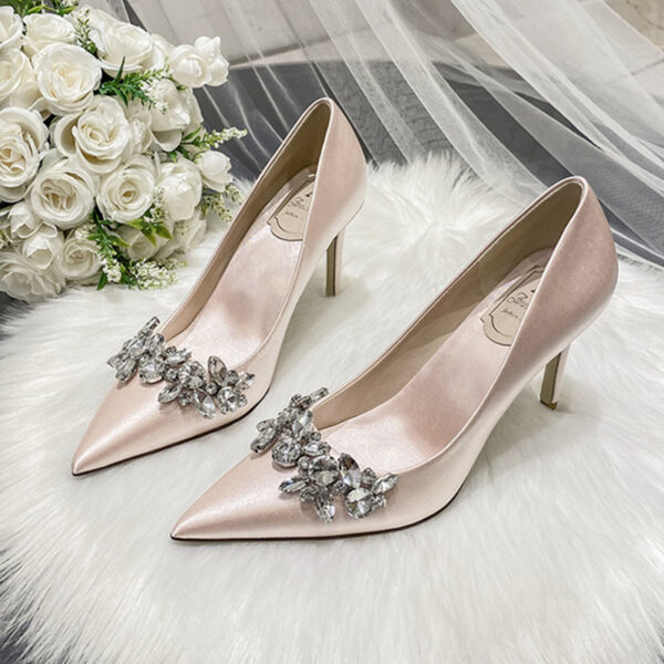 Champagne Silk Bridesmaid White High Heels