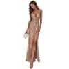 V-Neck Sequin Spaghetti Strap Maxi Party Dress – Elegant Designer Cocktail Dress